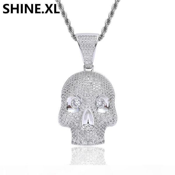 

hip hop iced out skull head pendant necklace micro paved zircon charm men jewelry christmas gifts, Silver