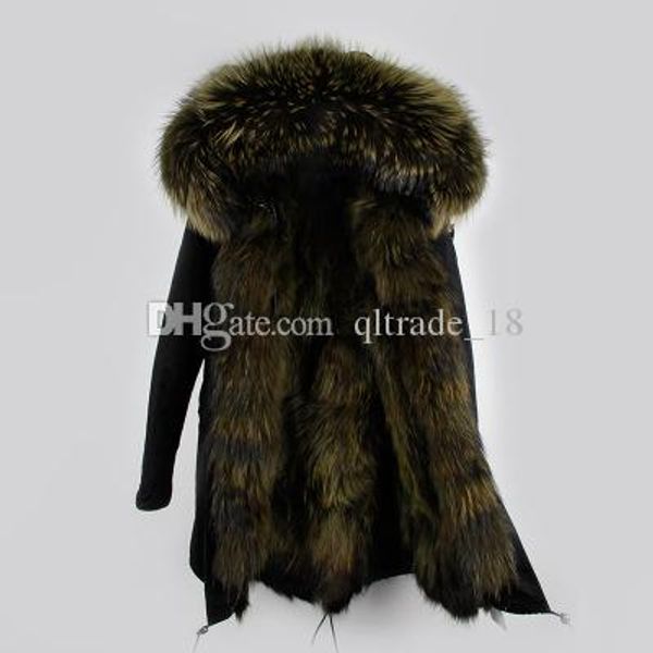 

maomaokong brand dark green raccoon fur trim threshold female fur jackets dark green fox fur lining black long parkas germany france
