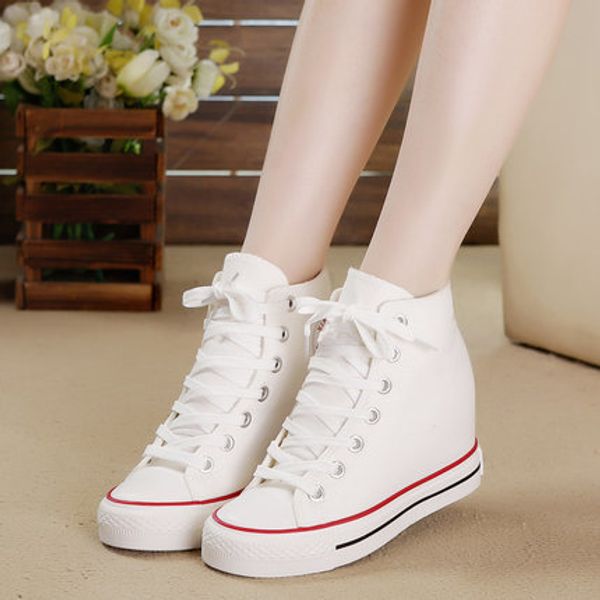 

2019 female sneakers wedges canvas single shoes woman high heels 8cm breathable platform student casual vulcanize shoes women y200723, Black