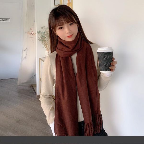 

designer scarf spring and autumn pure color shawl neck dual use monochrome tassel warm student lady christmas gift, Blue;gray