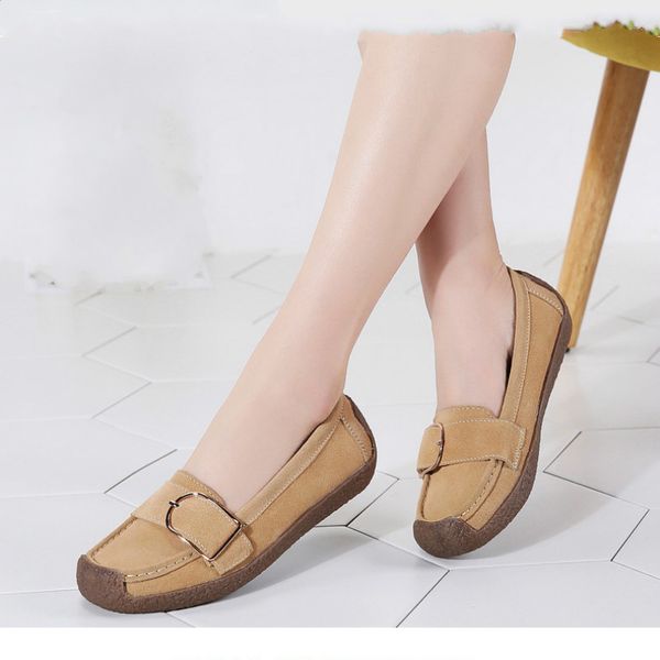 

women's flat shoes leather upper fashion large size spring and autumn women's shoes, new buckle lightweight flat shoes, Black
