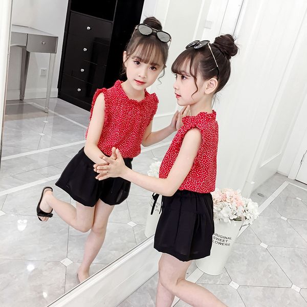 

girls summer children's 2020 new children's suit net red ocean style girls chiffon fashionable two-piece suit