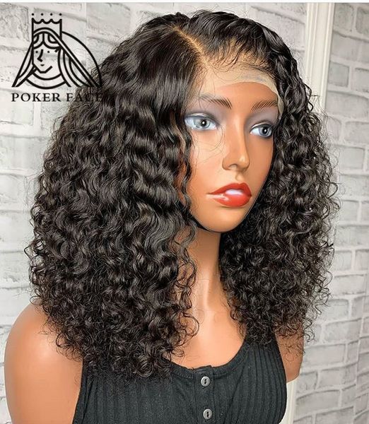 

Short Bob Curly 13X4 Lace Front Human Hair Wigs Pre Plucked With Baby Hair Peruvian Deep Wave Lace Frontal Wig 4X4 Closure Wigs, Black