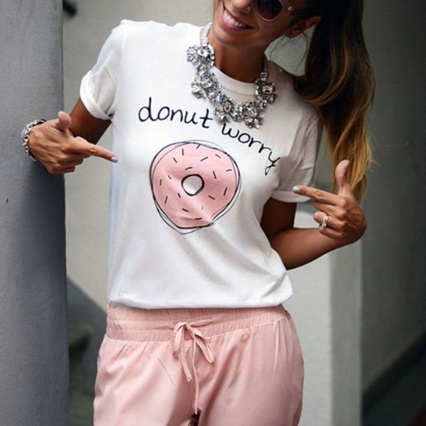 

new women's short-sleeved printed doughnut new women's short-sleeved printed doughnut t-shirt t-shirt, White