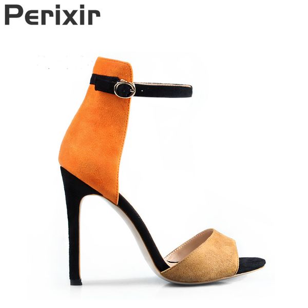

sandals perixir woman summer sweet peep toe shoes thin heels ankle strap buckle patchwork dress selling, Black