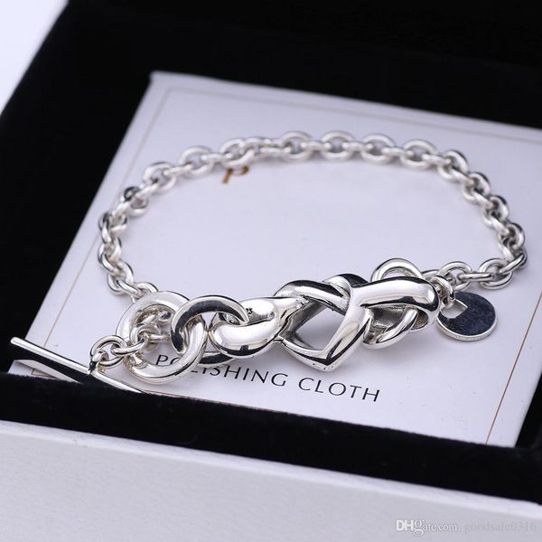 

new fashion brand s925 silver bracelet heart-shaped knot bracelet suitable for the ball and couple gifts, Black