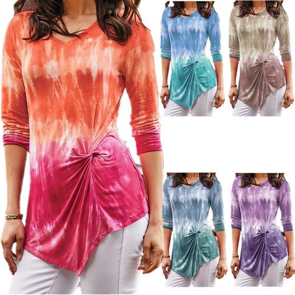 

spring long sleeve tshirt tie dye gradient color print kink tees plus size women clothing womens designer clothes, White
