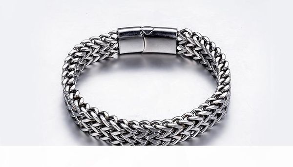 

o men 's stainless steel braid double row front and back keel magnet clasp bracelet titanium steel jewelry, Black