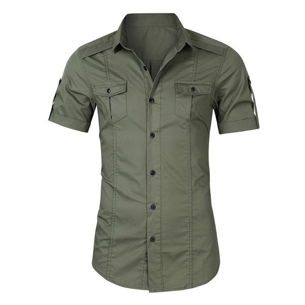 

men's casual shirts summer leisure solid color shirt turn-down collar short sleeve button pocket business fashion, White;black