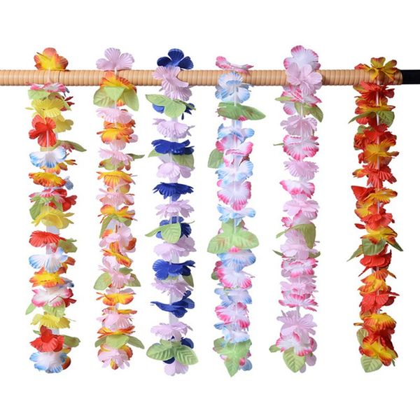 

6/12/18/24pcs hawaii wreath garlands tropical beach party decor hawaiian leis necklaces artificial flowers wedding gifts