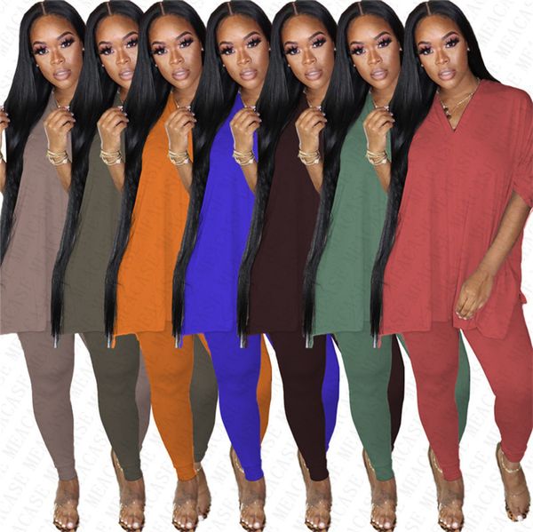

лето женщина split негабаритной футболка + leeggings брюки двухсекционного tracksuit мода solid color outfit партия клуб повседневных костюм, White