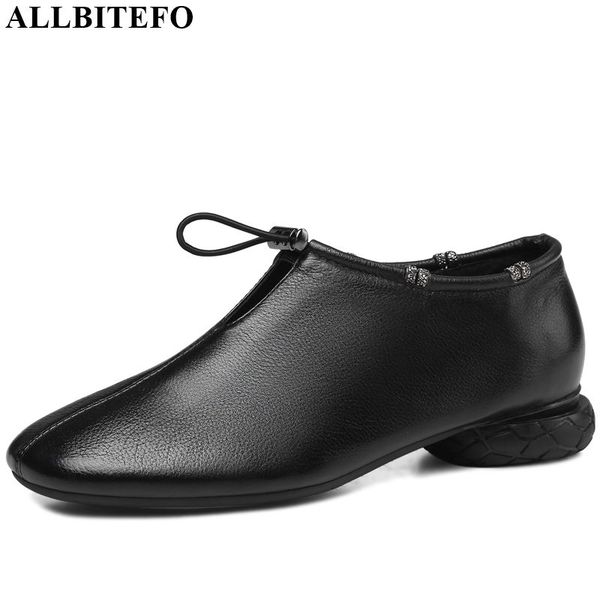 

allbitefo real genuine leather women heels comfortable spring autumn high heel shoes ladies fashion high heels pure color, Black