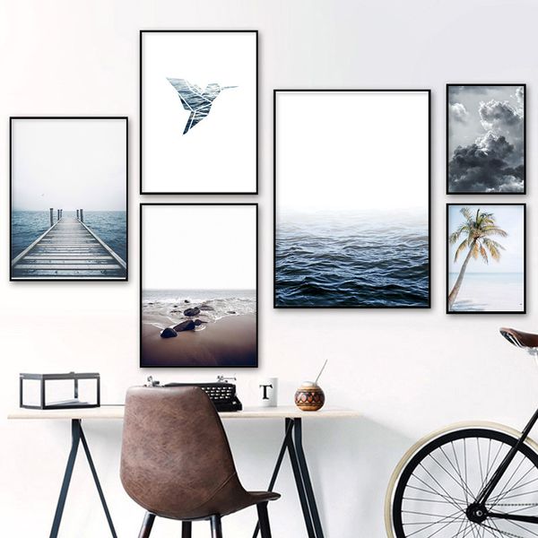 

nordic decoration ocean lanscape wall art canvas poster and print beach palm tree painting pictures for living room home decor