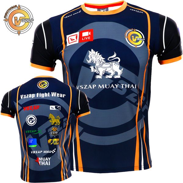 

vszap boxing training t-shirt quick dry kickboxing muay thai training fightwear muscle men cotton breathable gym running, Black;blue