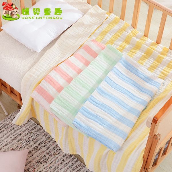

q2ctg pure cotton blanket class a six-layer combed gauze high density children's quilt yarn-dyed colored strip children's blanket