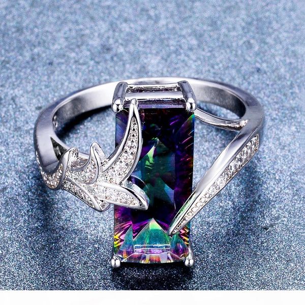 

selling 925 sterling silver rainbow mystic z cz ring engagement wedding jewelry gift for womens, Golden;silver