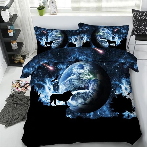 

3d earth lion bed duvet cover set decor students bed bedclothes pillowcase us twin full size bedding set for children's