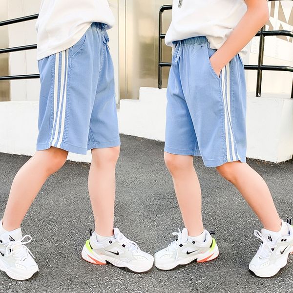 

boys' ultra-thin 2020 ice silk shorts summer shorts sports medium and large children's sports pants children's denim cropped, Blue