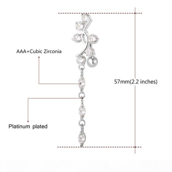 

18k real gold plated body for women platinum plated belly button ring with clear cubic zirconia, Silver