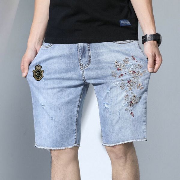 

высококачественные мужские дизайнер джинсы проблемные молния брюки повседневная роскошь мужчины тощие брюки рок возрождение джинсы короткий, Blue