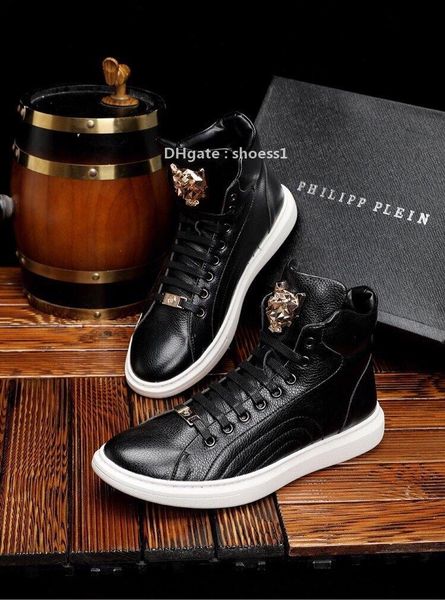 

2021-2020e luxury high -end leather embroidered printed high -casual men 's short boots ,high -end fashion wild lace -up outdoor s, Black