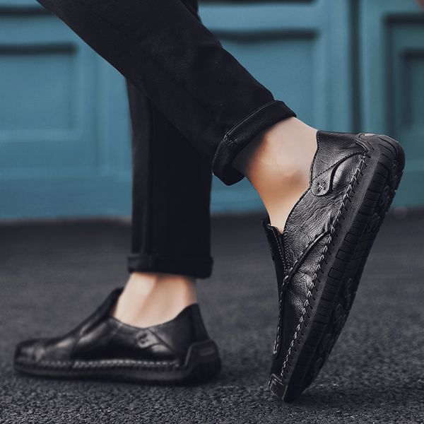 

mens casual informales male hombre cuero men loafers shoes 2020 for leisure leather sneakers fashion zapatos flat man de, Black