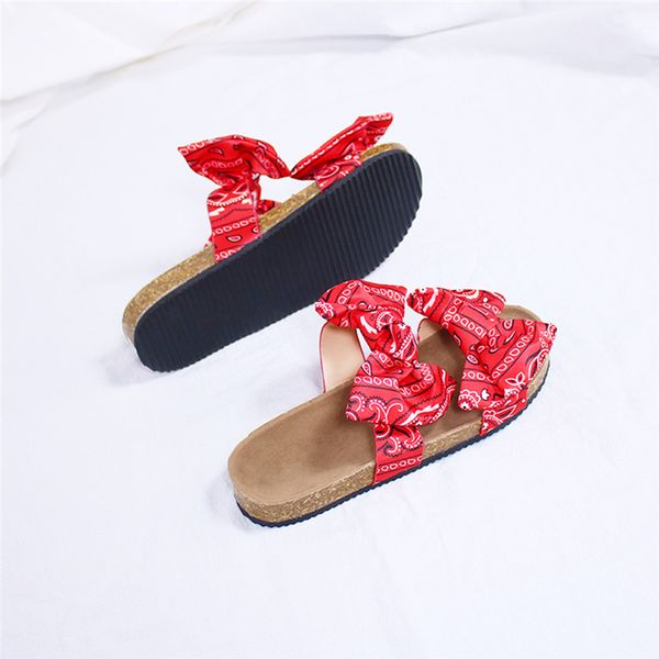 

slippers women sandals silk bow flat shoes ladies beach slipper outdoor fashion student home casual 2021 summer, Black