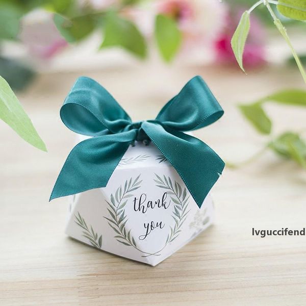 

diamond shape green leaves forest style candy box wedding favors and gifts party supplies thank you gift box 100pcs