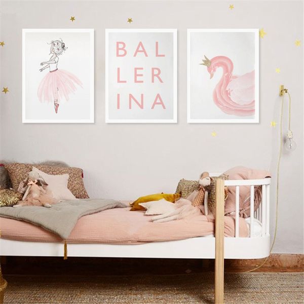 

ballerina canvas posters nursery wall art print girls dancer painting nordic pictures home baby girls room wall decoration