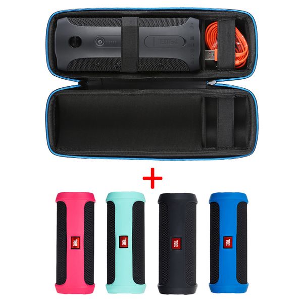 

2 in 1 hard eva carry zipper storage box bag+ soft silicone case cover for jbl flip4 bluetooth speaker for jbl flip 4 column