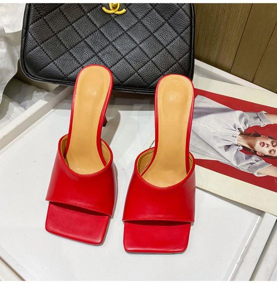 

summer women slippers 2020 fashion brand sandals high heel vintage square toe slipper ladies slip on sandals slides, Black