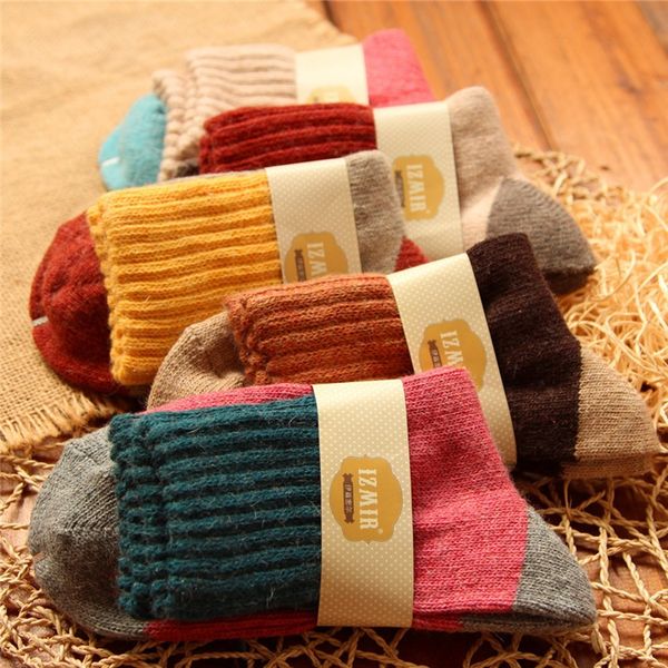 

new autumn and winter and wool contrast color sweet tea face women's socks thickened rabbit wool socks, Black