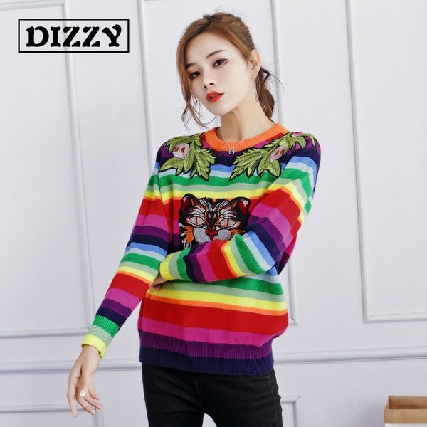

inwq8 new fashion exquisite embroidered rainbow heavy industry new fashion sweater for women exquisite embroidered rainbow heavy industry sw, White