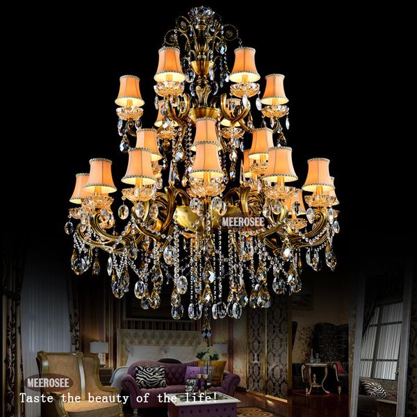 Contemporâneo Grande 3 Tiers 24 armas Cristais Chandelier luminárias de bronze antigo de luxo K9 Cristal Pingente Luster Lâmpadas D115cm H140cm