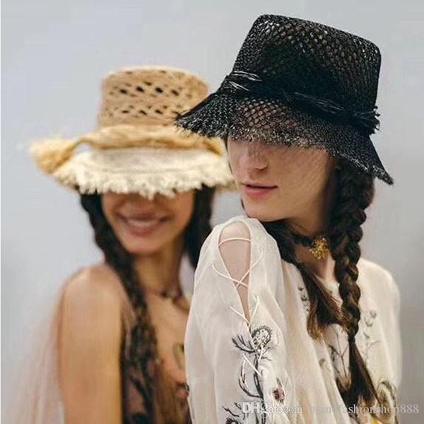 

woven hats caps women show raffia straw hat trend wide brim hats sunshade hat lady avant-garde fashion beach hat travel essential anti-uv, Blue;gray