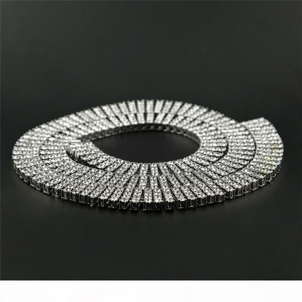 

mens hip hop necklaces 18k gold plated quad line rhinestone chains brand design hip-hop jewelry link chain wholesale, Silver