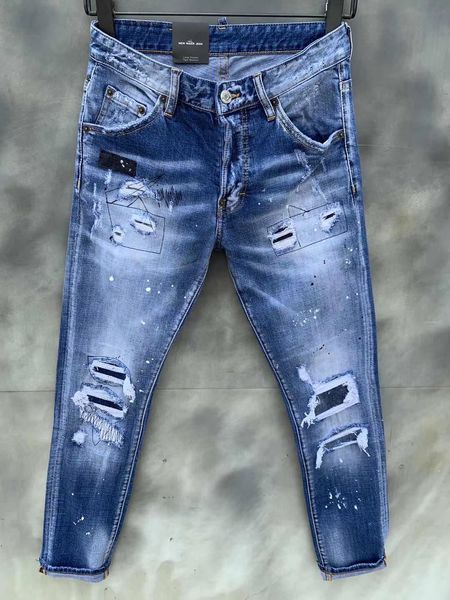

2020 new fashion italy jeans men's pants distressed lapel locomotive jeans slim fit motorcyclist denim men's fashion men's je, Blue