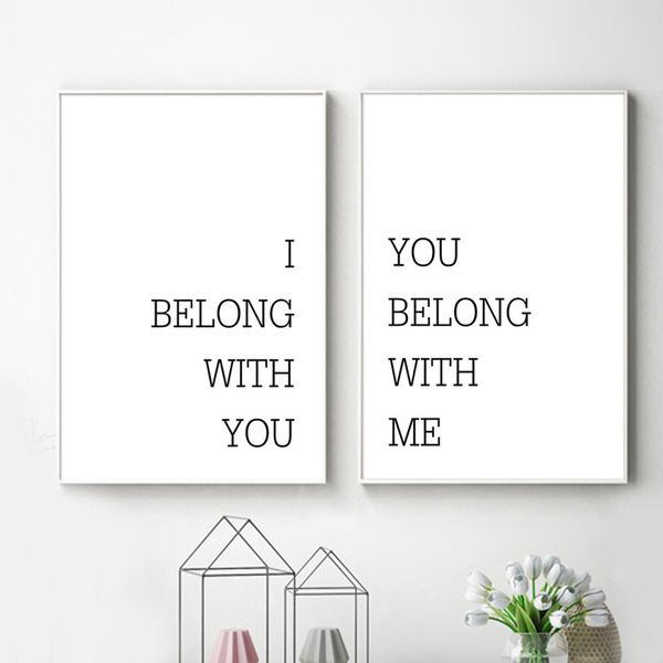 

i belong with you abstract lover quotes art canvas painting modern black and white wall art picture for living room print poster