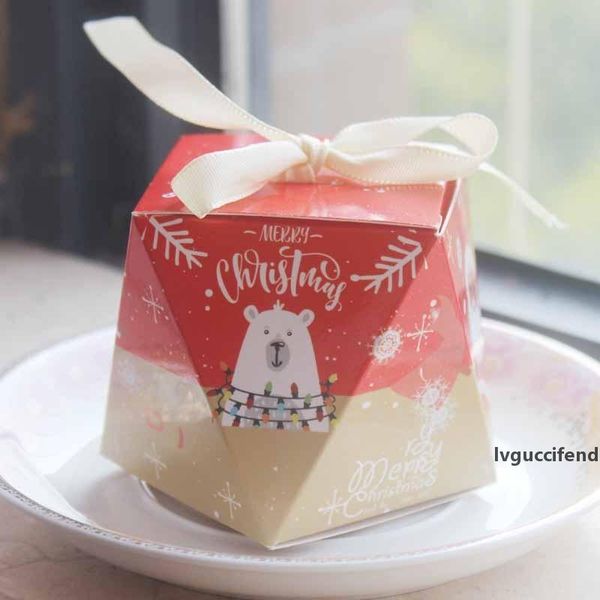

2019 5.5x5.5x6cm 5pcs/10pcs merry christmas wedding candy red color with whiteribbon box diamond paper party gifts box