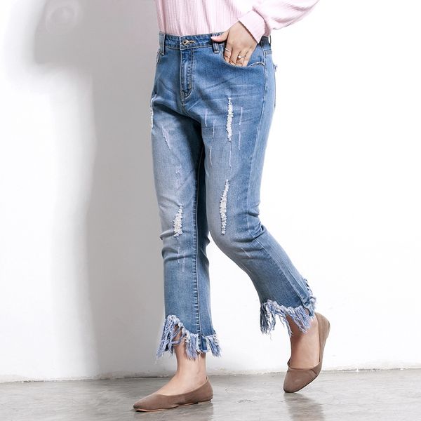 

ufco9 large size women's mm2020 new spring and autumn clothing 200 jin and jeans clothing jeans slightly fat plus fat large beggar deni, Blue