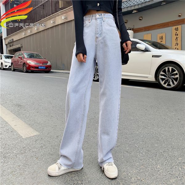 

women's jeans wide leg mujer 2021 autumn latest style loose denim full length high waist washed quality jean femme, Blue
