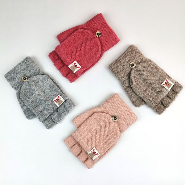 

warm and women' warm half finger flip gloves twist deer student writing gloves, Blue;gray