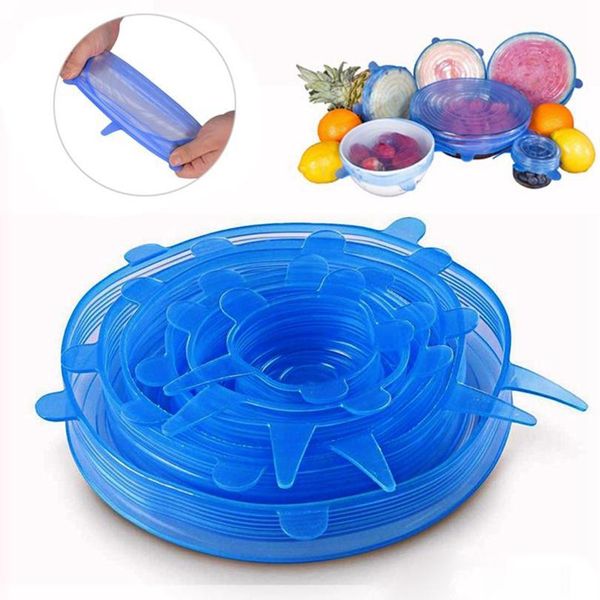 

silicone stretch suction pot lids food grade fresh keeping wrap seal lid pan cover nice kitchen accessories 6pcs/set 80g by dhl