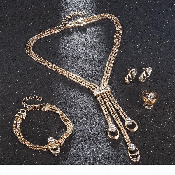 

jewelry sets 2019 new fashion women wedding jewerly set gold set tassel earrings bracelet jewelry plated crystal ring necklace accessories, Silver