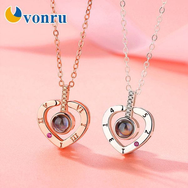 

100 languages i love you projection heart pendant necklace love memory new fashion wedding necklaces women gifts, Silver