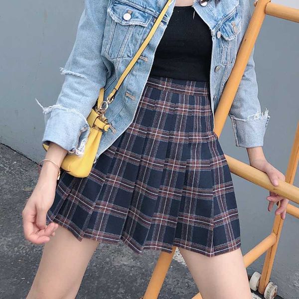 

skirts england style women woolen pleated skirt winter high waist red navy plaid vintage slim casual shorts plus size 5xl, Black