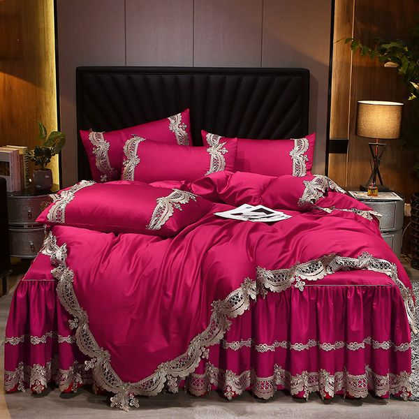 

европа сатин 100% хлопок пододеяльник luxury lace  king size 4шт одеяло обложка установить наволочки приспособленный лист постельного б