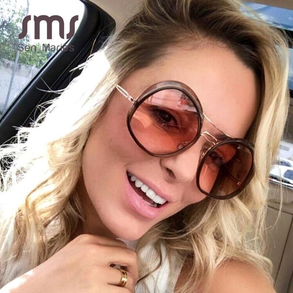 

2019 irregular round sunglasses women new fashion designer gradient metal double beam female male eyeglasses uv400 oculos ch01, Blue