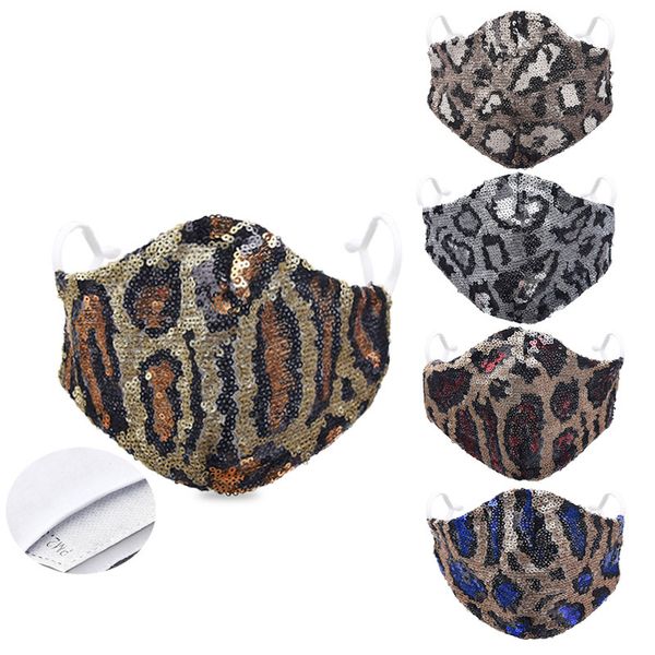 

designs fashion leopard sequin face mask hanging ear adjustable thin double-layer dust-proof and haze personalized wild female mask dwd564