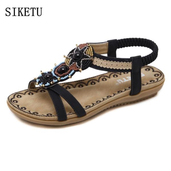 

siketu 2020 summer women sandals bohemia soft bottom causal flip flops flat shoes woman plus size fashion sandals ladies shoes, Black